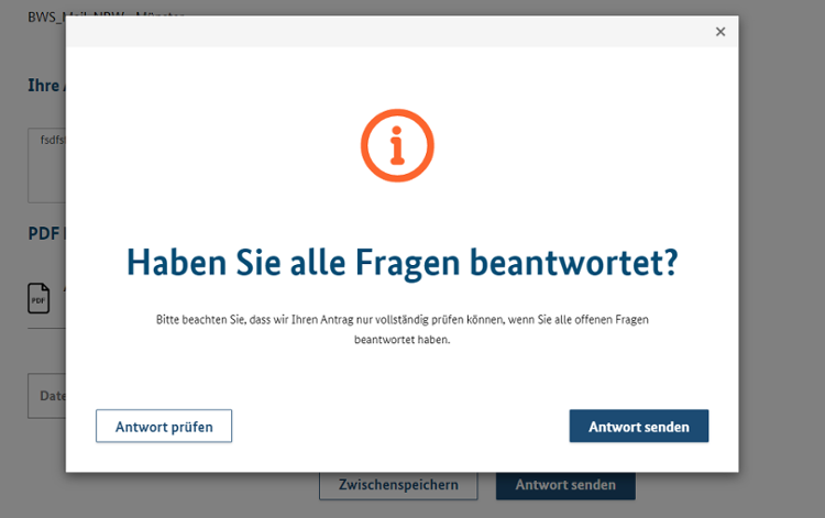Auf diesem Bild ist die Meldung, die erscheint, wenn Sie eine Nachricht absenden wollen. Sie können die Antwort prüfen oder die Antwort senden. Auf diesem Bild ist die Meldung, die erscheint, wenn Sie eine Nachricht absenden wollen. Sie können die Antwort prüfen oder die Antwort senden.